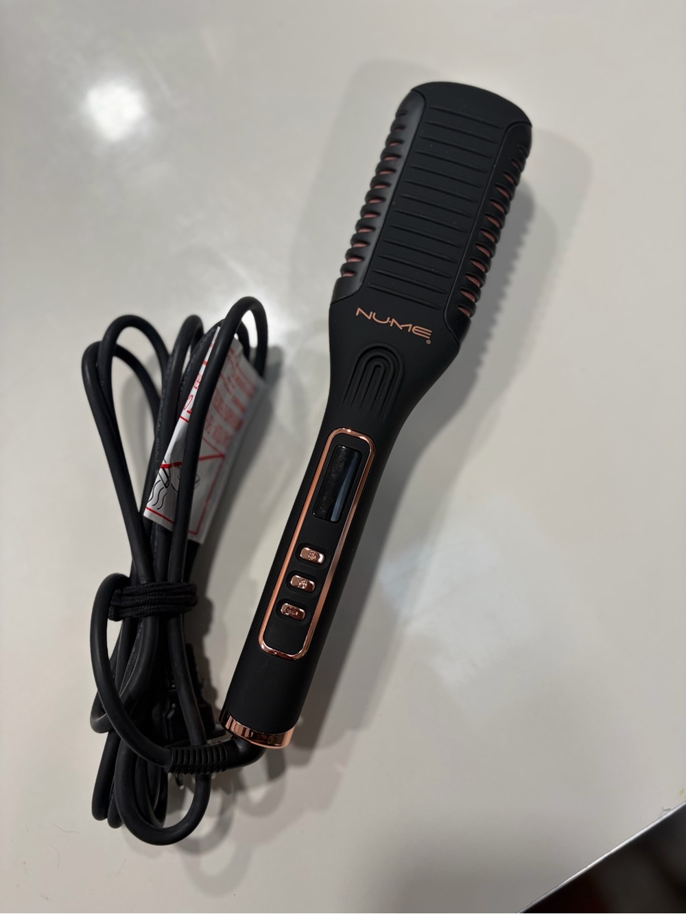 NuMe Heated Straightening Brush Black Rose Gold Hair Styling Brush